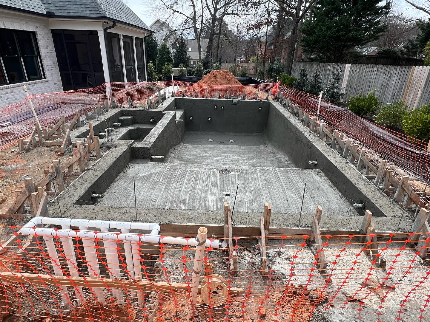 Gunite pool shell with spa rough-in and plumbing